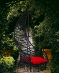 CURIO CENTER Make in India Leisure Half Moon Shape Nylon Swing with Cushion/Hammock Swing Chair-Iron Frame, Swing for Indoor/Outdoor/Nylon Rope Swing/Free Hanging Accessories(36 x 27 x 53 In, Black) - Free Size, Black,  Nylon  Rope With Iron  Rode,  Pack of1, Half Moon Shape